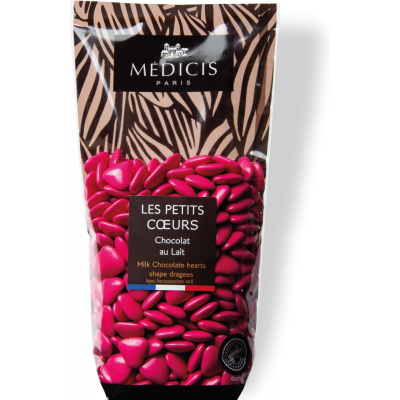 Petits coeurs chocolat au lait Médicis - Magenta - 250 gr