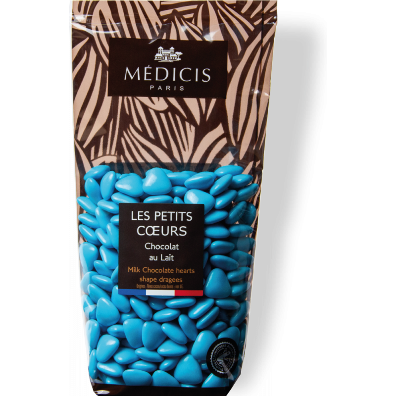 Petits coeurs chocolat au lait Médicis - Turquoise - 250 gr