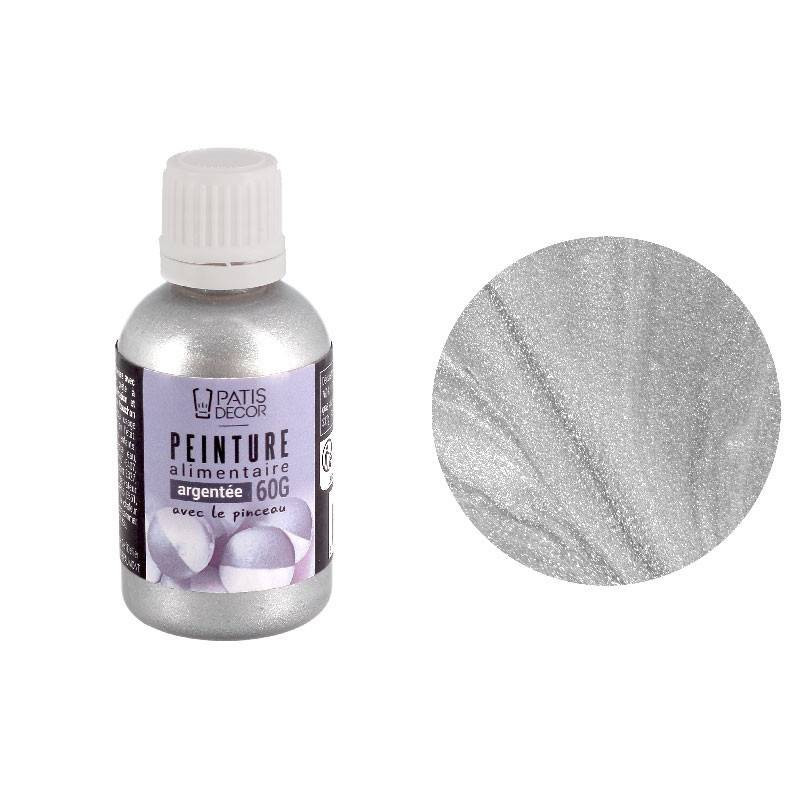 Peinture alimentaire argent 60g avec pinceau