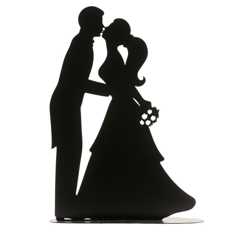 Figurine Couple de mariés ombre métal noir BAISER 18cm