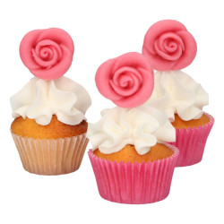 Roses en pâte d'amande rose x 6 - Funcakes