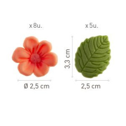 Fleurs en sucre décoration gâteaux 8 rose/pêche + 5 feuilles